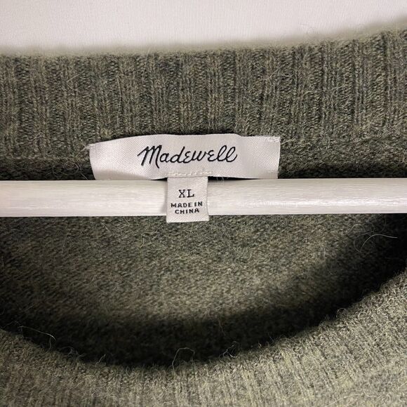 Madewell Wool Alpaca Sweater Relaxed Crewneck Green Balloon Sleeves Cozy Womens - Picture 4 of 10